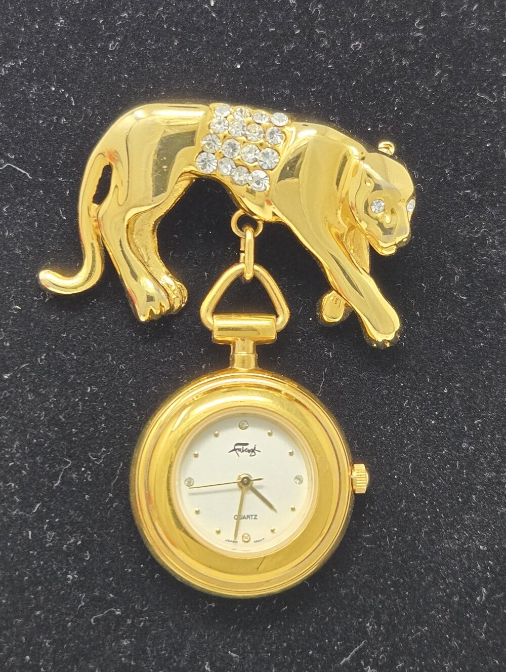 Gold Tone Panther Brooch Watch by Faberge